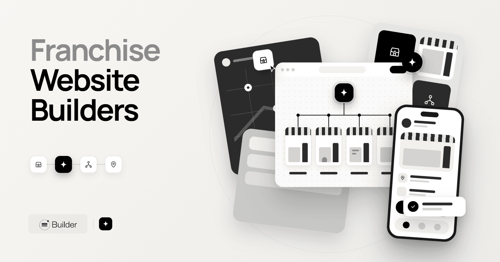 Franchise website builder illustration with consistent multi-location layouts and branch details