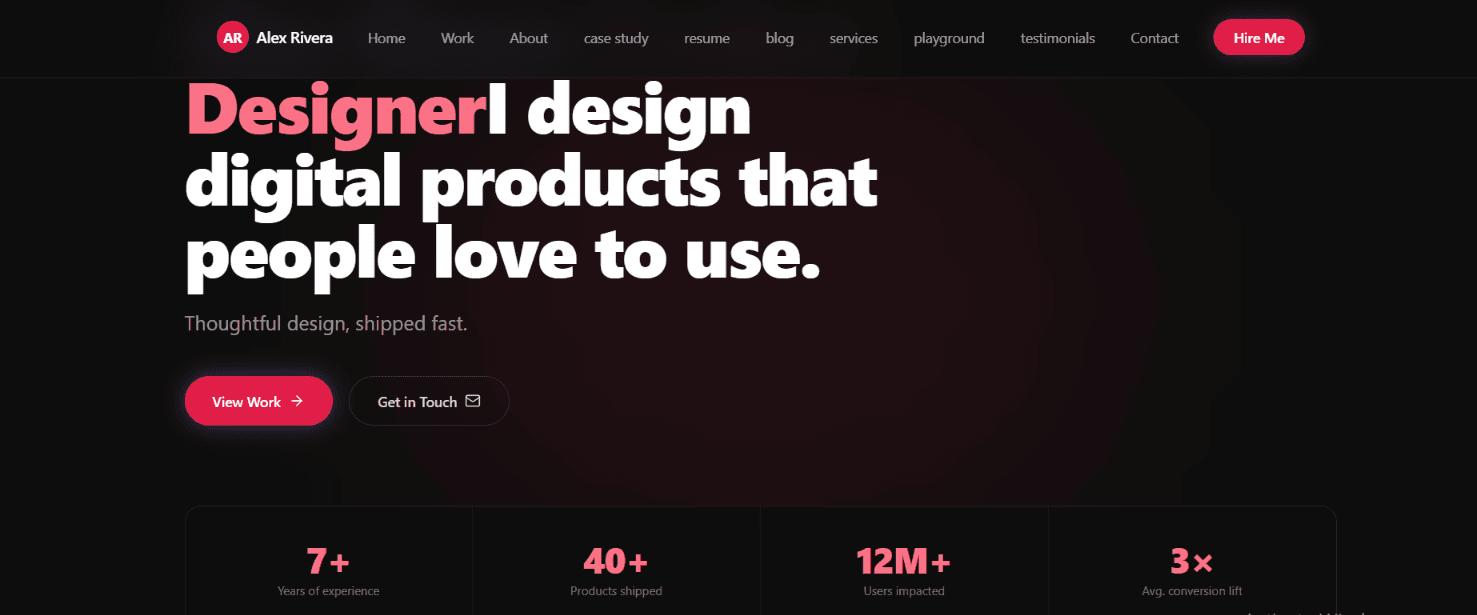 A modern portfolio website with strong editorial typography